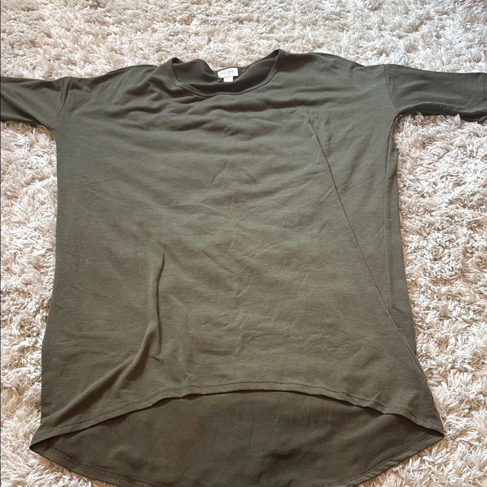 LuLaRoe Green Asymmetrical Sleeve Tunic Top